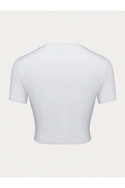 Bengi Clothing Λευκό εμπριμέ γυναικείο Crop Top - Y2k κοντομάνικη μπλούζα