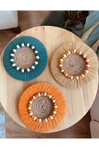 Genel Markalar Aylak Şeyler Üçlü Bohem Mini Duvar Dekor Seti( 15 Cm )Turuncu,...