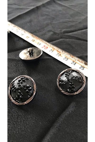 Ozpas 2.5 Cm Black Stone Decorated Buttoned Legs 10 Pieces
