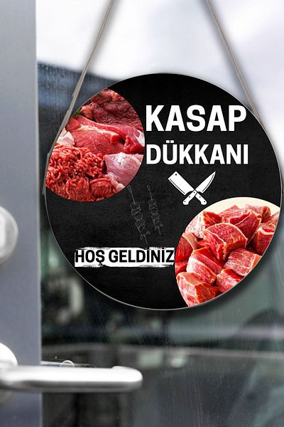 Nod Κατάστημα κρεοπωλείου - Πάνελ γυάλινης πόρτας και πινακίδα καλωσορίσματος, κρεμαστό στολίδι καταστήματος