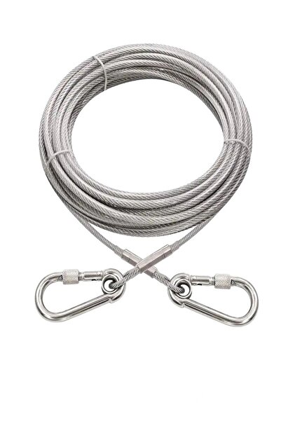 LİDERSAN ÇELİK Mm 6 Metre + 2 Vidalı Karabina Köpek Bahçe Bağlama Halatı Şefa...