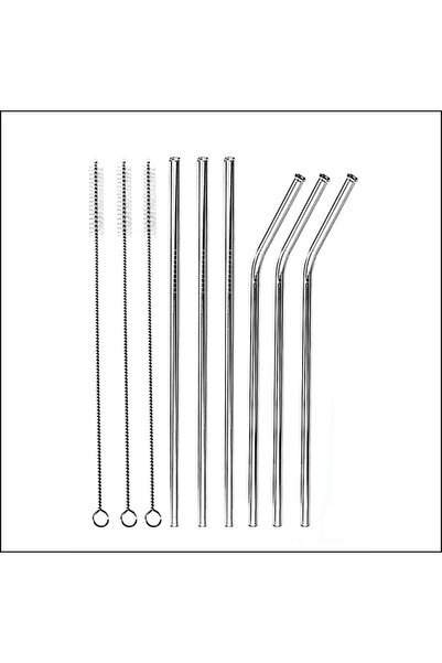 İndirimKap 6'lı Paslanmaz Çelik Pipet ve 3 Adet Temizleme Fırçası