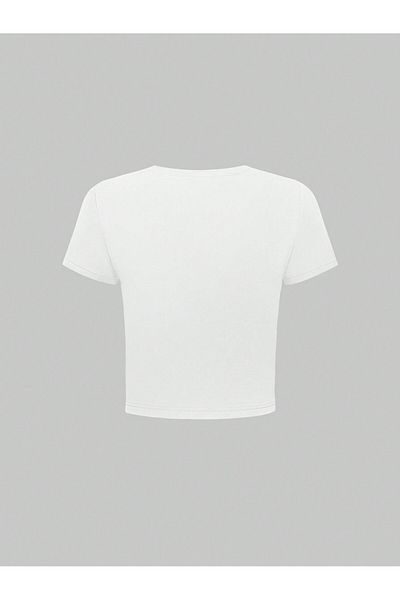 Bengi Clothing Λευκό εμπριμέ γυναικείο Crop Top - Y2k κοντομάνικη μπλούζα