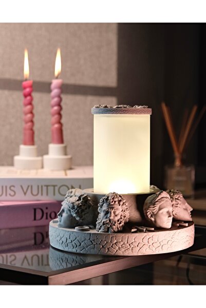 MinArtAtölye 7 Başlı Antik Masaüstü Aydınlatma (Doğal Beton Gri)