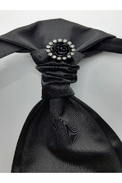 YAĞMUR SANAT TASARIM Damatlık Siyah Kravat Ve Yaka Çiçeği