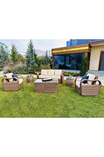 MONALİN HOME GARDEN Monalin Mobilya 5 Kişilik Lord Lüks Rattan Örgü Bahçe & Balkon & Teras Oturma Grubu