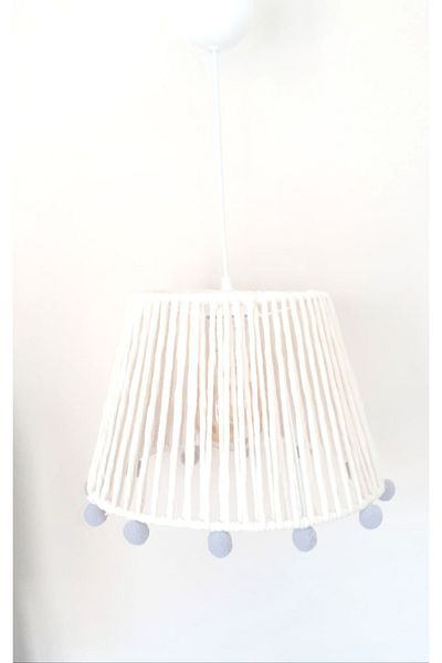 C&A&B KUZEY AVİZE Ecru Macrame Rope Wrapped Gray Pompom Pendant Lamp Chandelier