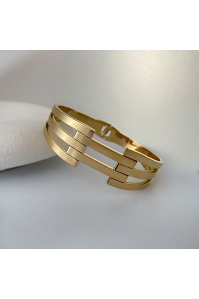 nerora Stainless Steel - Straight Bracelet and Handcuffs, Two Rows - Gold