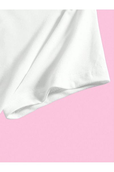 Bengi Clothing Λευκό εμπριμέ γυναικείο Crop Top - Y2k κοντομάνικη μπλούζα