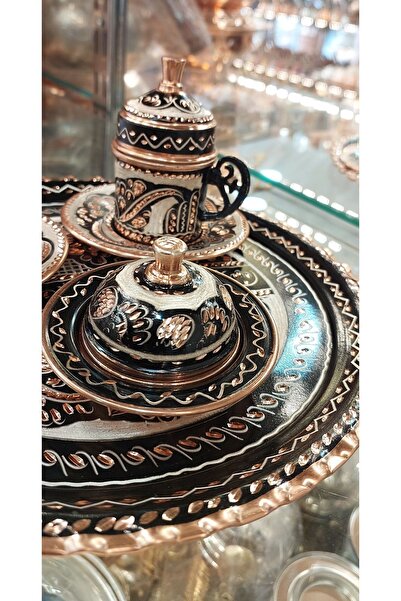 Bakır Center Copper Cup Set for 2 People - Ottoman Patterned Turkish Coffee