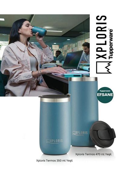 Tupperware Xploris Thermos Green 350 ml and 470 ml Set of 2 Tupperware Thermos XPLORIS