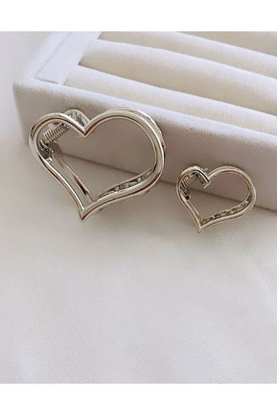 VNS Accessories Set de catarame duble inimă metalică (3,5 cm/2 cm)