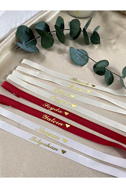 Genel Markalar 1 Cm Cırtlı Kişiye Özel Söz/ Nişan/ Isim Yazılı Gold Baskılı Yüzük Kurdelesi, Özel Gün Kurdelesi