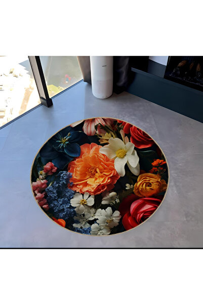 Rugs Modern Halı Mira Round Colorful Flowers Detailed Woven Base Modern Decor...