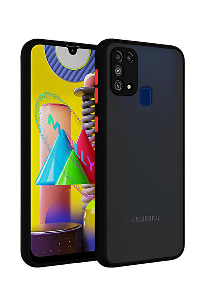 Molly Samsung Galaxy M31 İçin Kenarları Siyah Renkli Buzlu Şeffaf Silikon Kılıf - Huskarl