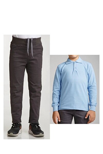 Ümiteks world of clothes تي شيرت مدرسي بأكمام طويلة ورقبة بولو باللون الأزرق ...