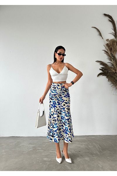 Fiori Luxury Quality Maxi Length Long Satin Skirt with Elastic Waist