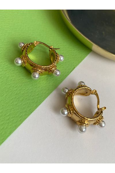 Pinery Jewels Double Coated Ball Pearl Steel Anti Tarnish Earrings