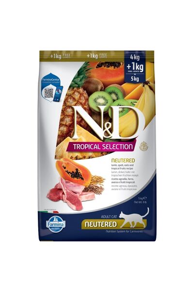 N&D Nd tropical selection kısır kedi (4+1)5kg kuzu etli tropikal meyveli kısırlaştırılmış kedi maması