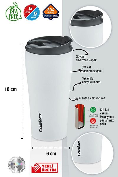 Cooker 0.40 ml Double Layer Stainless Steel Thermos (Tea Coffee Picnic Camping Outdoor Office Hotel Cafe School) - white