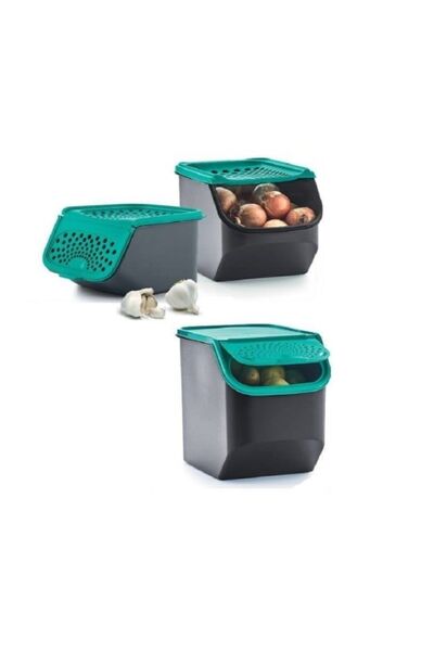 Tupperware Kiler Set 3'li Turkuaz Patates, Soğan Saklama Ve Sarımsak Kabı Hsgl