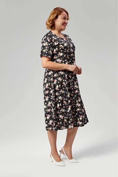 Nehir tekstil Πεντάγωνο γιακά Κομμάτι ραμμένο μισό μανίκι συν μέγεθος βαμβακερό χτενισμένο φόρεμα