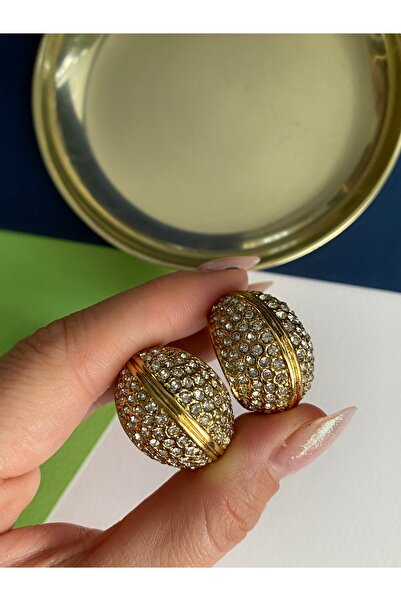 Pinery Jewels Zirkon Taşlı Sepet Halka Çelik Kararmaz Altın Kaplama Küpe Çifti