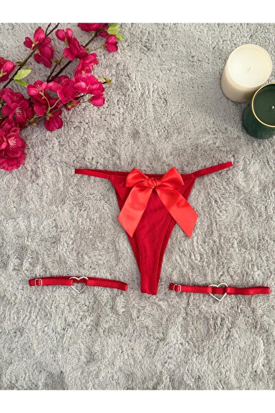 Oprah Kadın Kurdele Aksesuarlı Seksi String Fantezi Külot ve 2 Li Bacak Aksesuarı