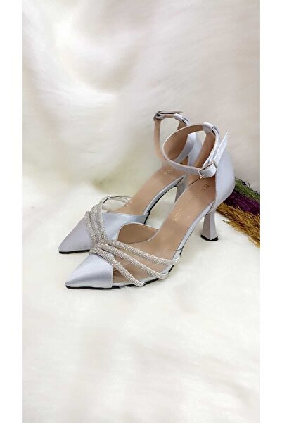 HAVVA SHOES Pantofi de seară cu toc gros din satin argintiu de damă