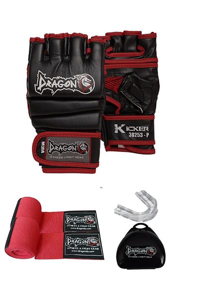 Dragondo kicker MMA - Triple Protection Glooves: Gloves, Bandage and Mouthguard, Giftoom MMA, Kickboxing, Boxing