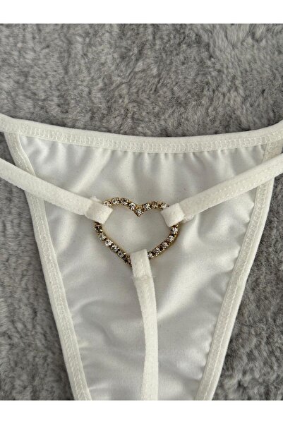 Oprah Kadın Taşlı Kalp Aksesuarlı  Seksi String Fantezi Külot