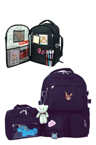 QUOVO طراز كوري لتقويم العظام - طقم حقيبة مدرسية للبنات والأولاد مع ملحقات تغ...