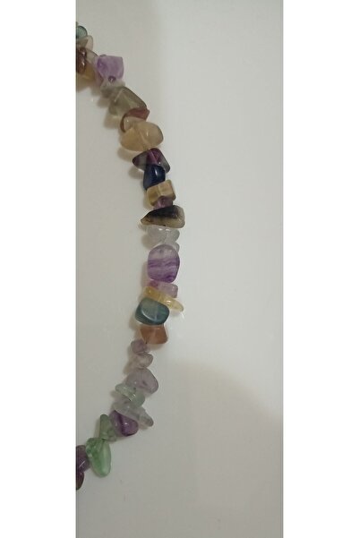 Mudita Tasarım Orijinal Doğal Kırık Florit Taşı Lila Kelebekli Kolye