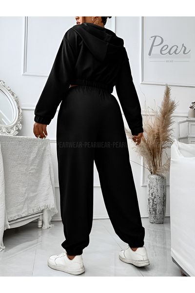 Pear Wear Women's - Hooded Crop Cardigan and Jogger Tracksuit Set of 2