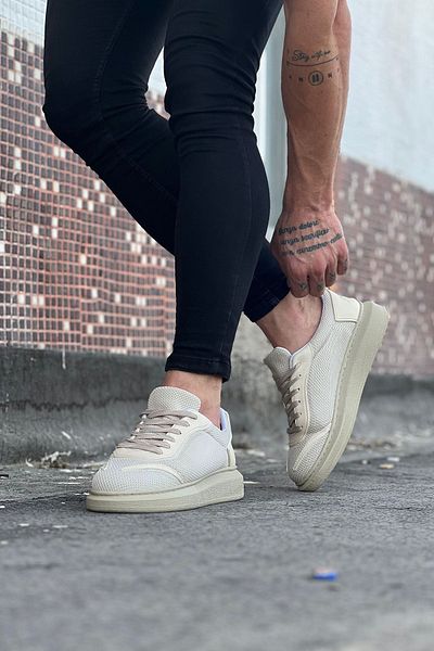 BZ Moda B019 Ορθοπεδικά πλεκτά αθλητικά παπούτσια - Σόλα με κορδόνια, casual παπούτσια, KT Cream
