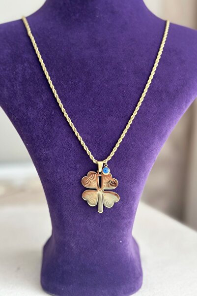 MODA Caprea Çelik 60 cm Nazarlı Yonca Kolye Kararmaz Kadın Çelik Kolye