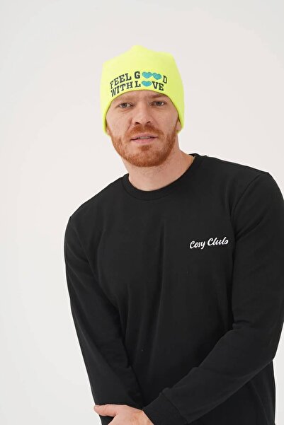 Cosy Club Shop Ανδρικό Πράσινο Νέον Σλόγκαν - Ζεστό Φλις Σκουφάκι Εξωτερικού ...