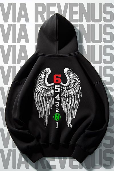 Vordevia Biker Gear - Back Printed Black Oversize Hooded Sweatshirt