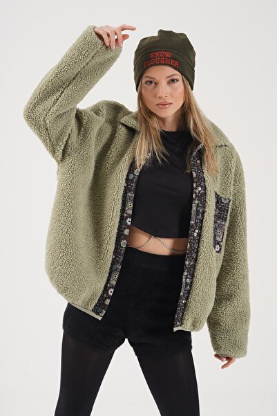 Cosy Club Shop Khaki Green Slogan Women's Fleece Beanie - Warm