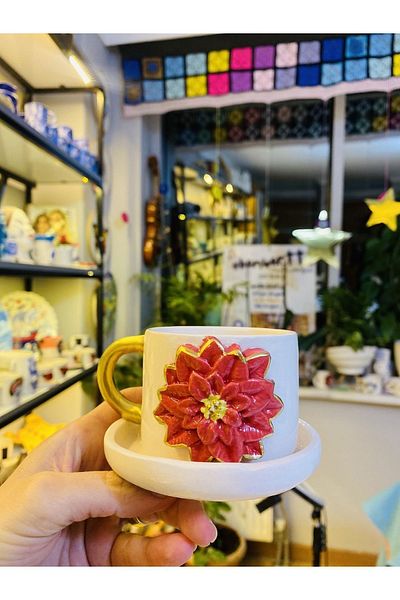 Banuart Red Christmas flower gift ceramic coffee cup