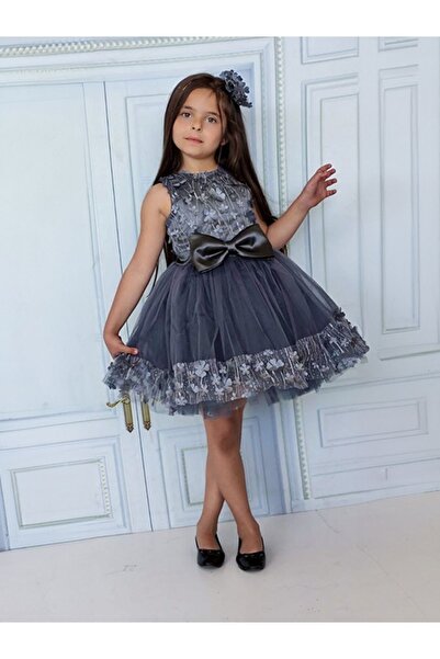 EFE KIDS Short Sleeve and Daisy Detailed Girl's Evening Dress