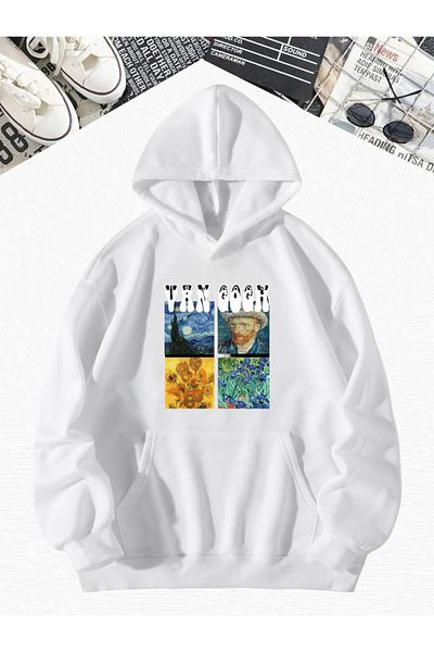 BENROMA Λευκό oversize φούτερ με σχέδιο Van Gogh
