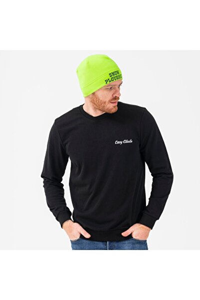 Cosy Club Shop قبعة صوف بشعار أخضر نيون للرجال - دافئة