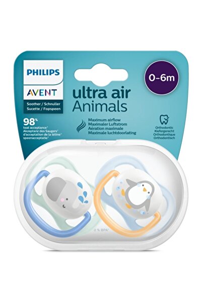 Philips Avent مصاصة Ultra Air Animals المكونة من قطعتين للأطفال من عمر 0-6 أشهر - ذكر Scf080/05