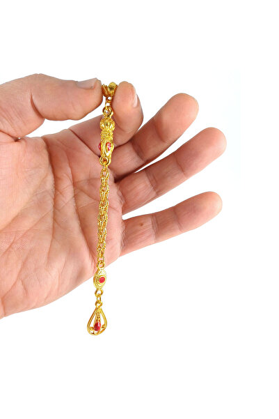 Selderesi Özel Tasarım Sarı Kaplama Arnavut Zincirli Mineli Tesbih Püskülü