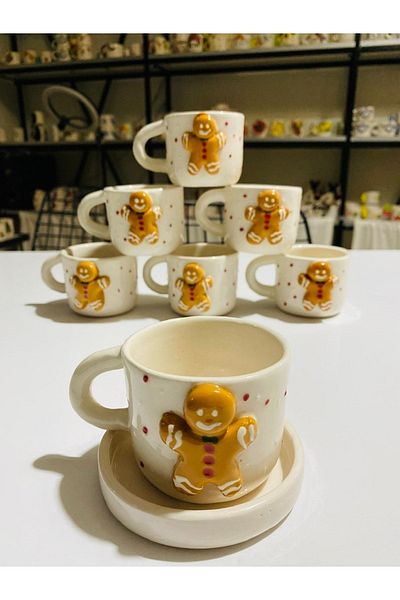 Banuart New Year's Cookie Man Handmade Ceramic Coffee Cup