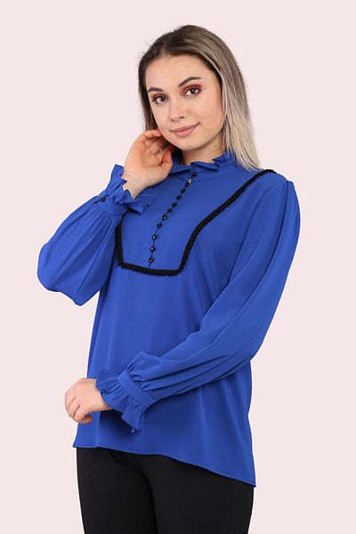 Loom Boutique Plus Size Buttoned Front Ruffle Blouse