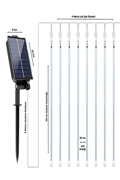 For Prime Solar Panelli Fonksiyonlu 4 Mt. 288 Led 8 Çubuk Günışığı Meteor Işık Dizeleri Led Aydınlatma