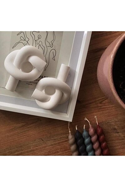 LİNECRAFT Beyaz Loop Dekor & Mumluk 2’li Set Şamdan Mumluk