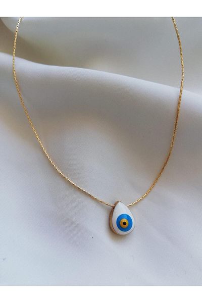Judas Takı Drop Necklace - White Evil Eye Beaded